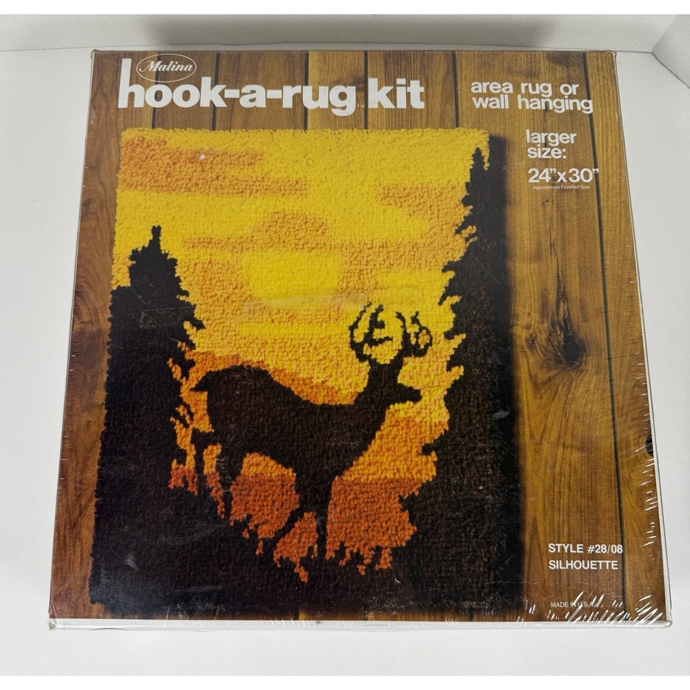 Malina Hook A Rug Kit #28/08 SILHOUETTE Area Rug/Wall Hanging Deer Elk 24x30 NIP